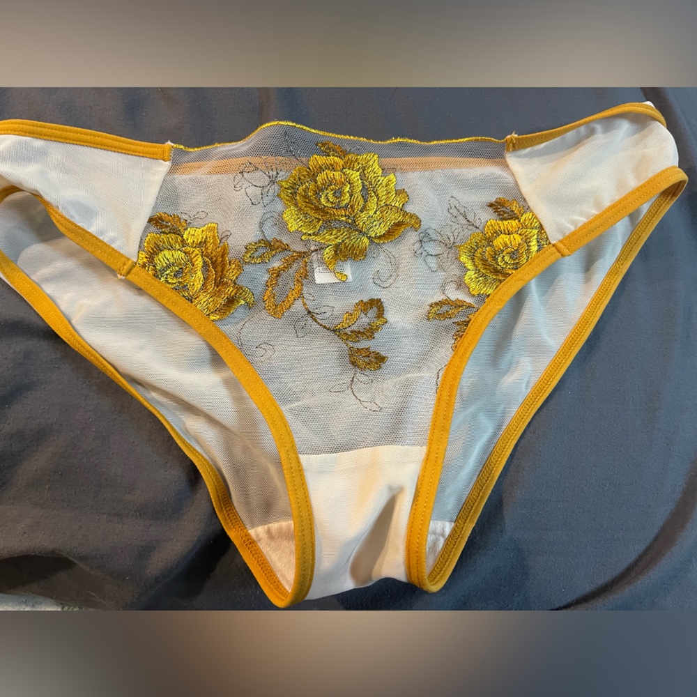 Sheer Floral Embroidered Bralette & Brief Set - Amber - Picture 8 of 9